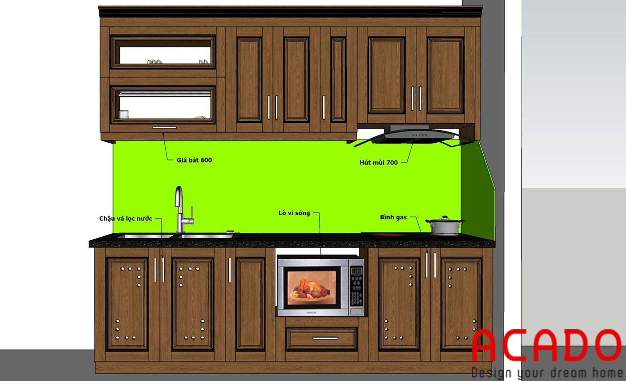 Tủ Bếp thiết kế theo kích thước thực tế do nhân viên ACADO qua khảo sát-lắp đặt tủ bếp tại Hòa Bình