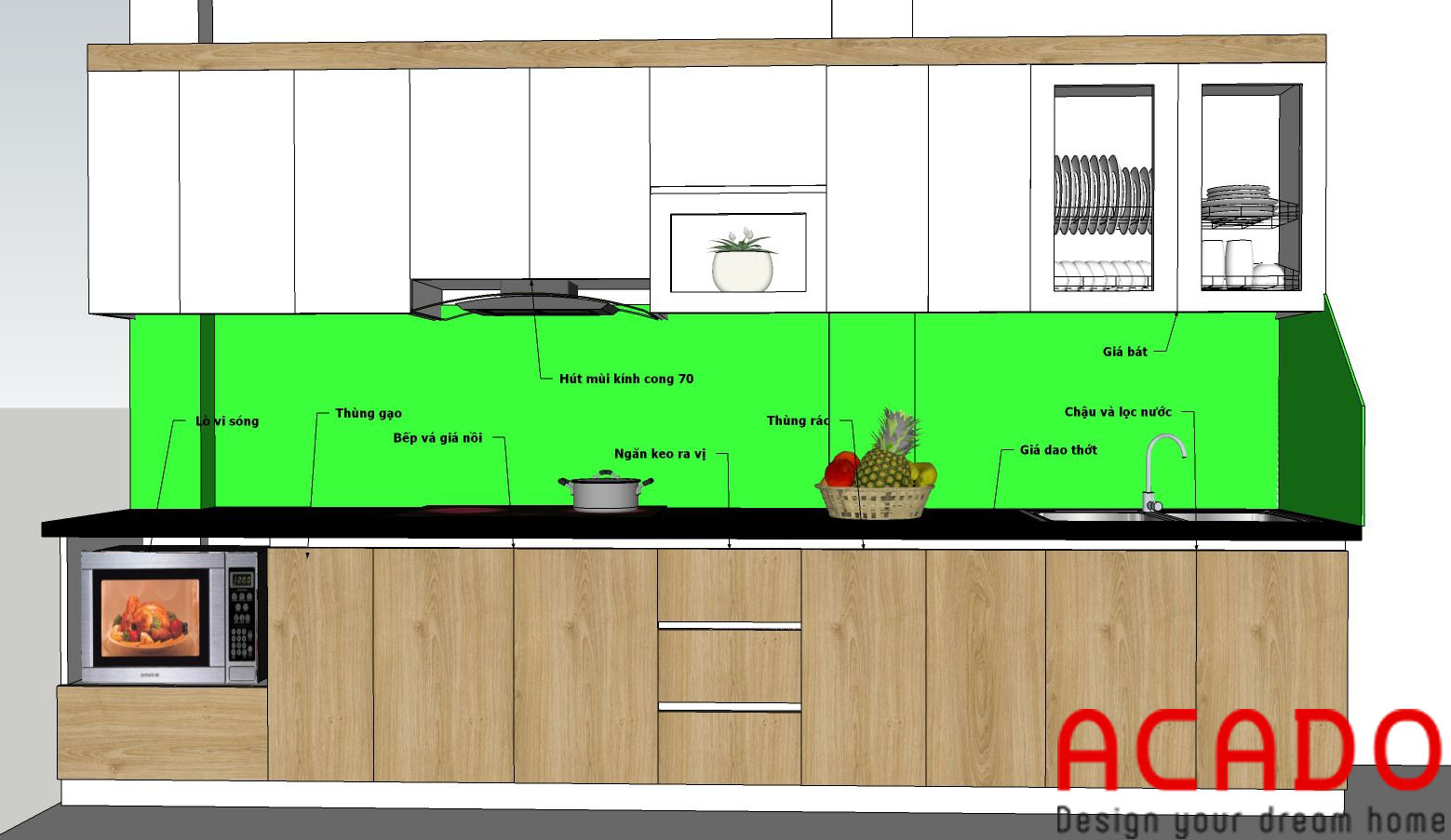 Chi tiết thiết kế tủ bếp cho phòng bếp nhà chị Yến lắp đặt tủ bếp tại Hoàng Mai