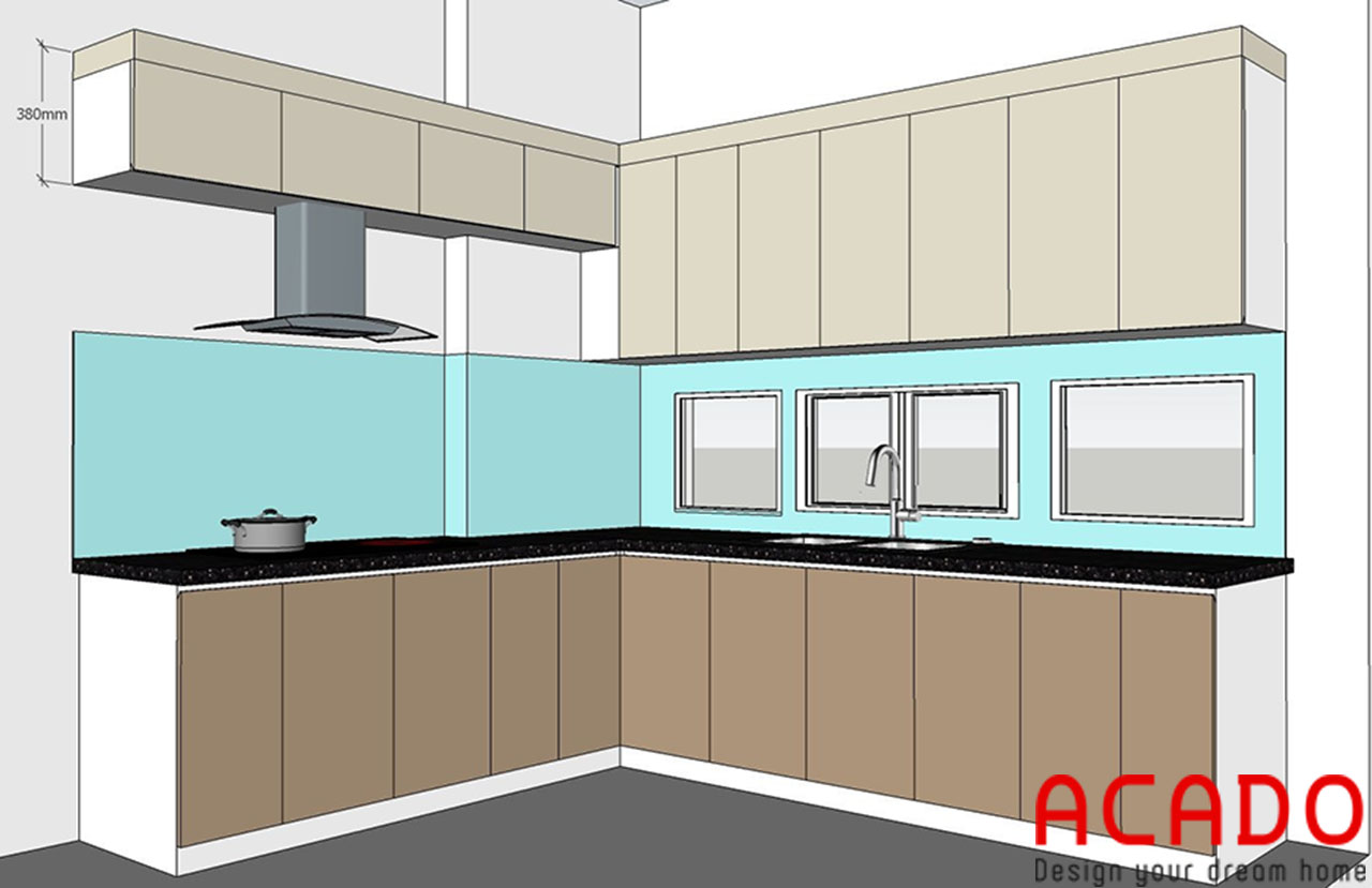 Mẫu thiết kế tủ bếp nhà chú L theo yêu cầu của gia đình chị Yến - lắp đặt nội thất tại Kim Liên