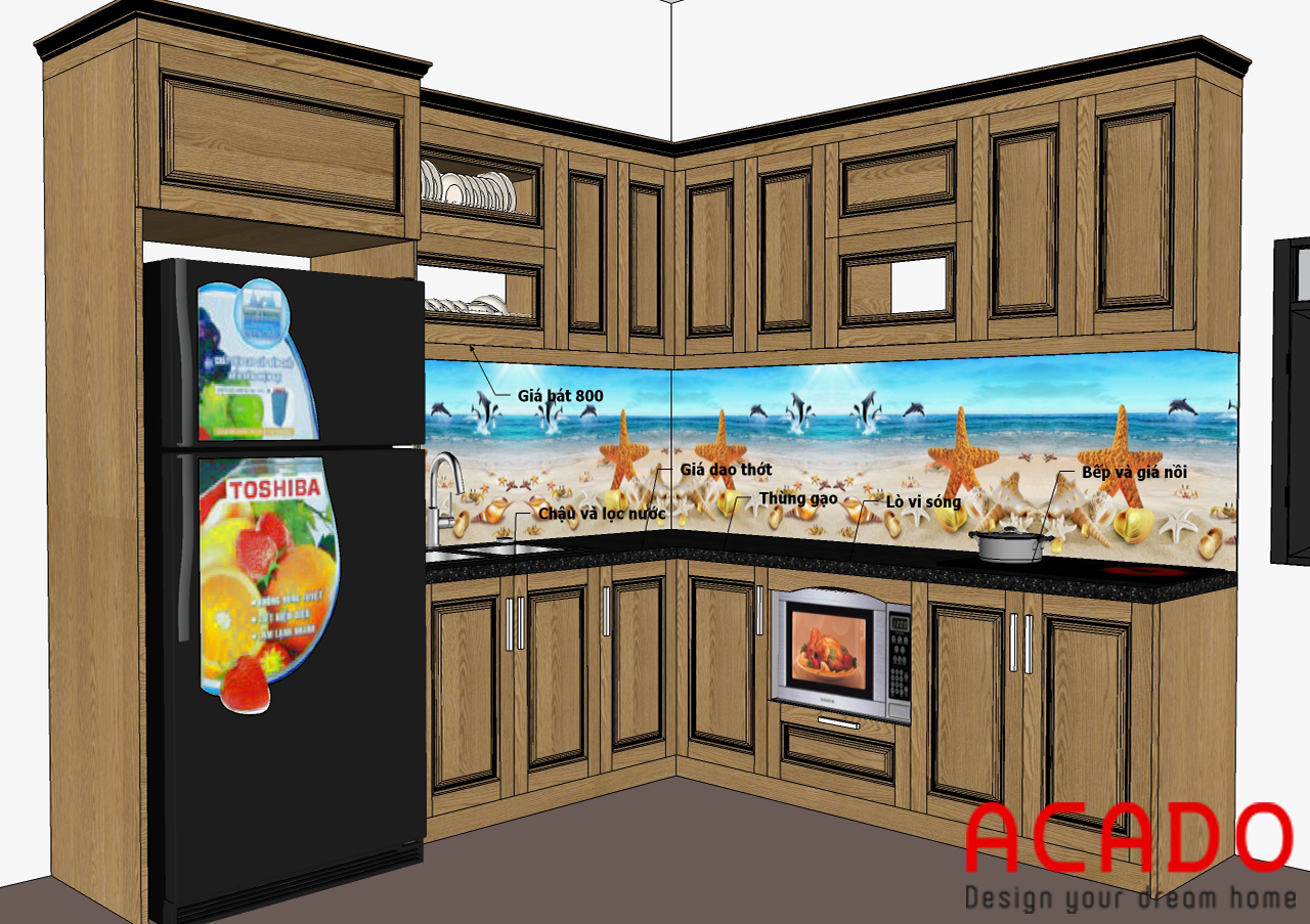 Mẫu thiết kế phòng bếp được thiết kế bởi nội thất ACADO và đã được gia đình làm chìa khóa