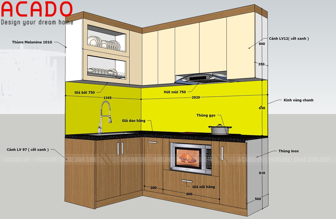 Thiết kế tủ bếp dành riêng cho căn bếp gia đình chị Phương tại Long Biên - Hà Nội