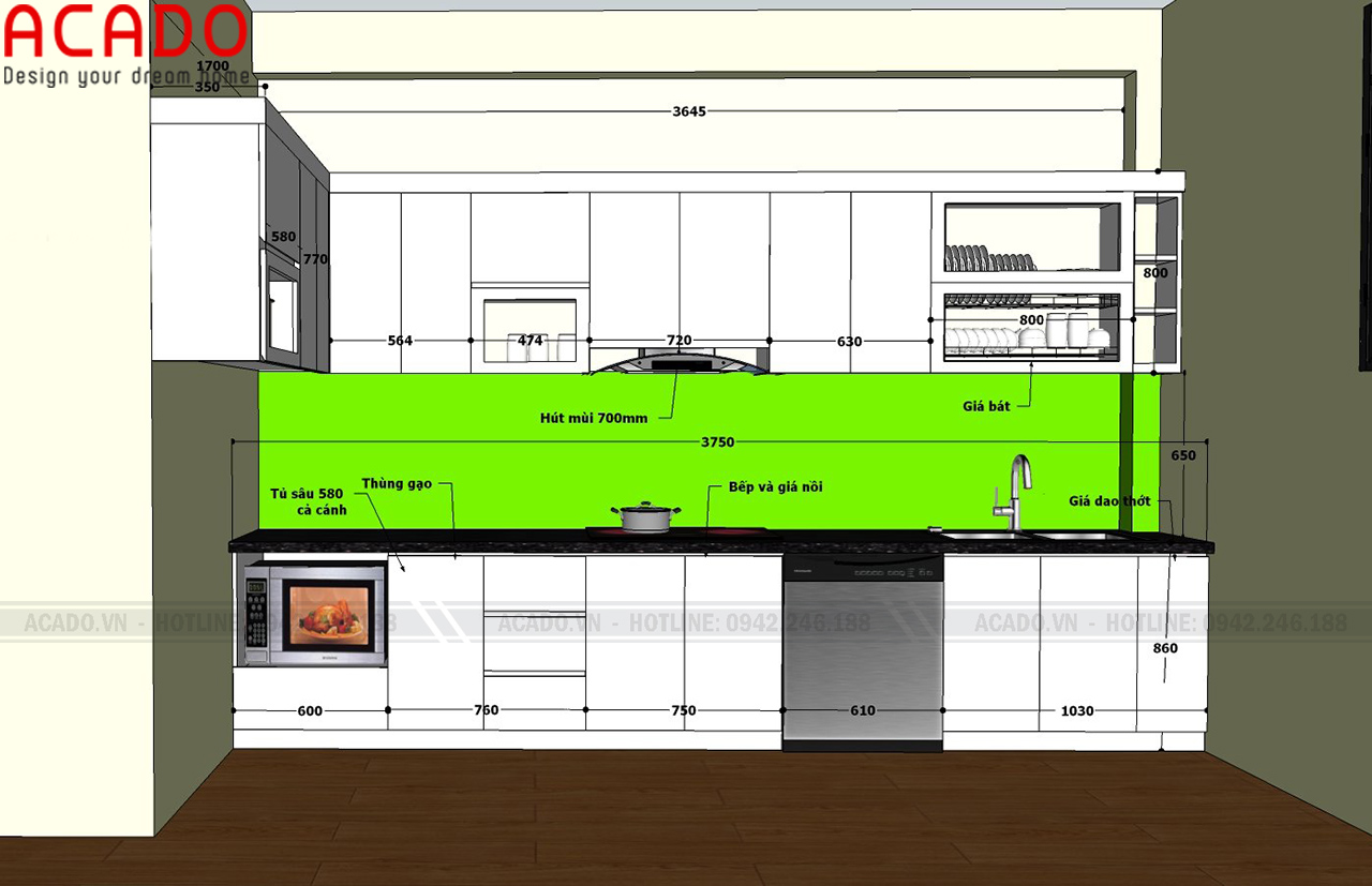Thiết kế chi tiết không gian bếp cho gia đình anh Phong - Nội Thất ACADO