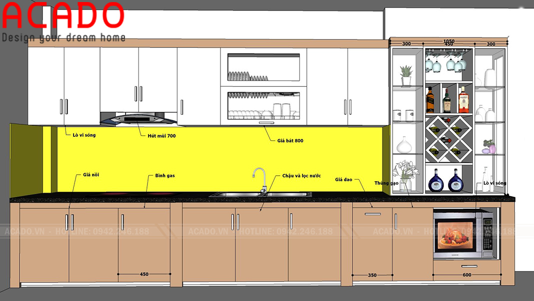 Bản thiết kế được hoàn thiện sau khi khảo sát thực tế - Làm tủ bếp tại Thanh Oai