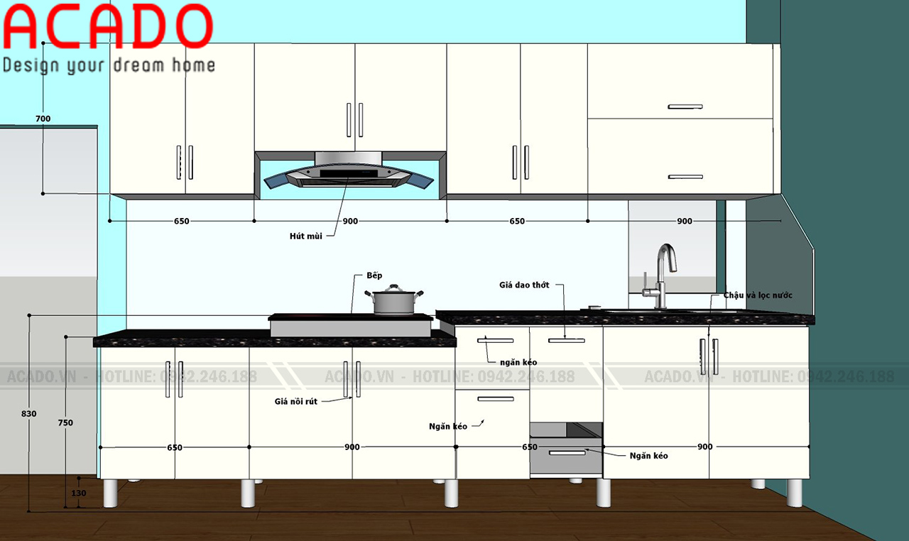 Bản thiết kế chi tiết tủ bếp cho gia đình anh Hải - Thi công tủ bếp tại Khâm Thiên