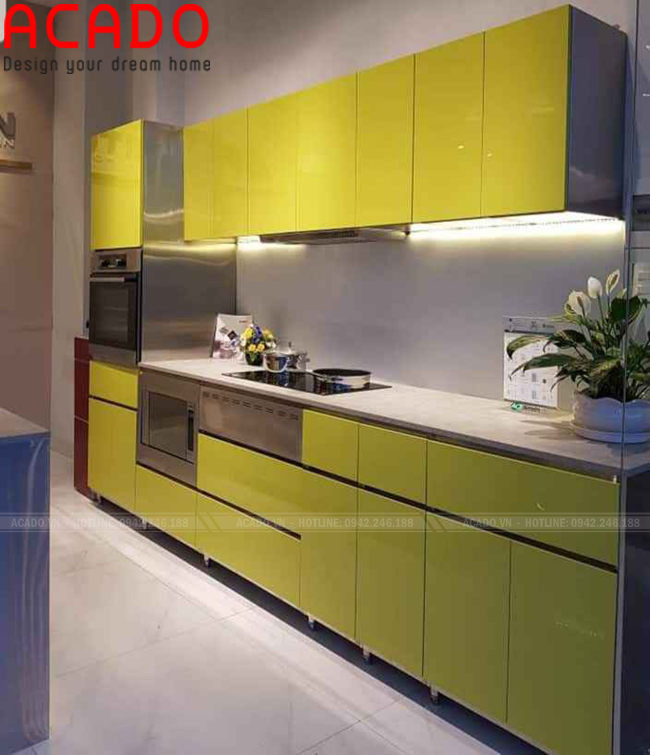 Tủ bếp màu xanh non thu hút, ấn tượng - Mẫu tủ bếp inox cánh kính đẹp