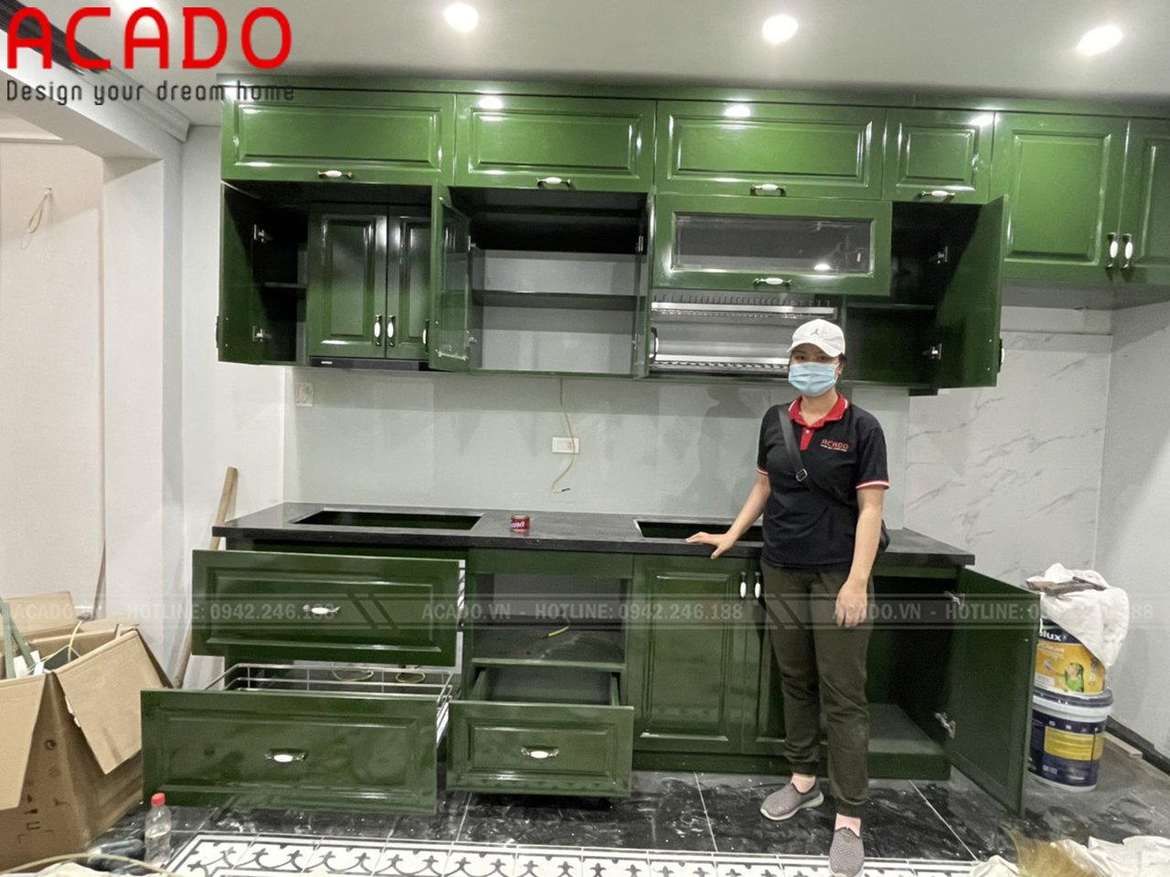 Hoàn thiện lắp đặt tủ bếp cho gia đình chị Nga - Thi công nội thất Nguyễn Ngọc Nai