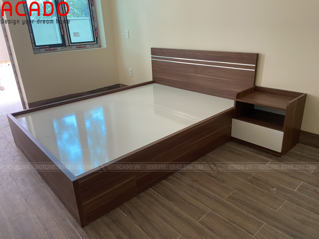 Giường ngủ gỗ công nghiệp melamine hiện đại, trẻ trung