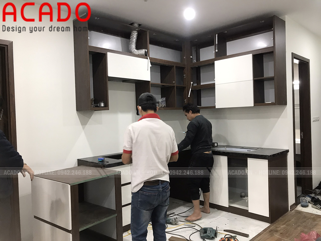 Quá trình thi công lắp đặt tủ bếp gia đinh anh Hiếu - Thi công tủ bếp tại chung cư Phú Thịnh