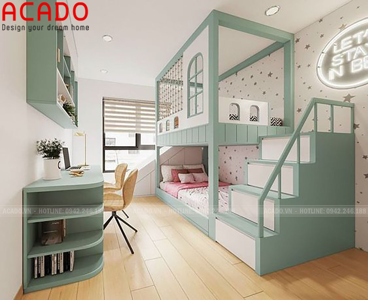 Thiết kế không gian ngủ cho hai bé gái - acado.vn