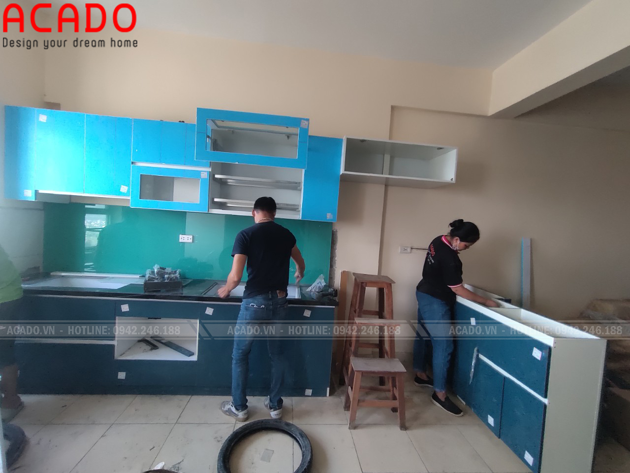 Hình ảnh quá trình thi công tủ bếp cho gia đình chị Ngọc