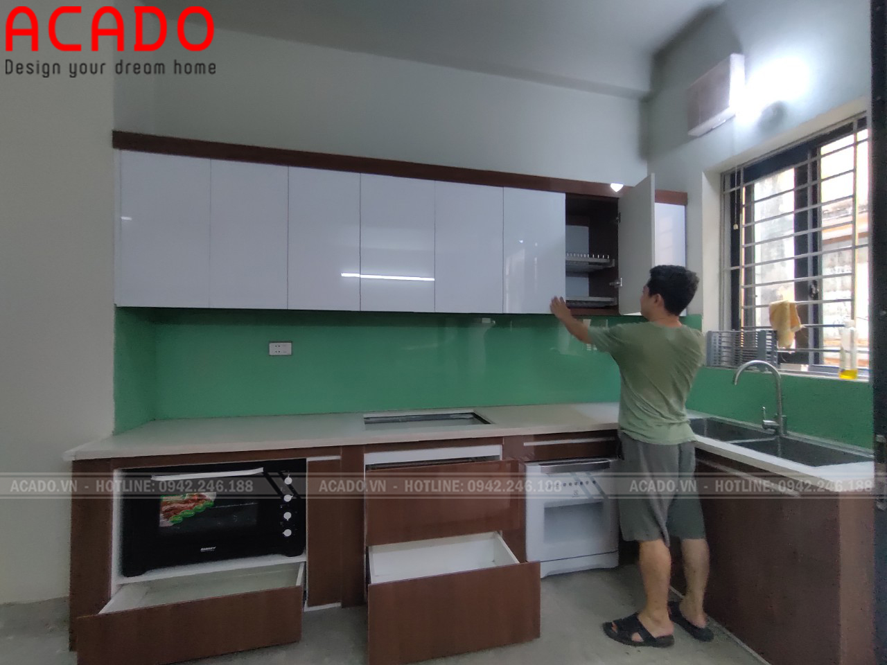 Tủ bếp khung nhựa, cánh Acrylic - Làm tủ bếp tại Thanh Trì - Hà Nội