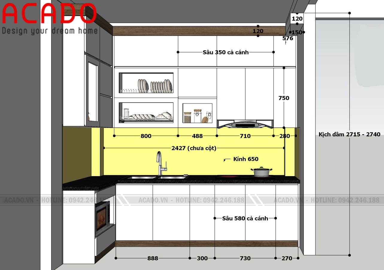 Thiết kế chi tiết tủ bếp - Thi công tủ bếp tại Thanh Trì