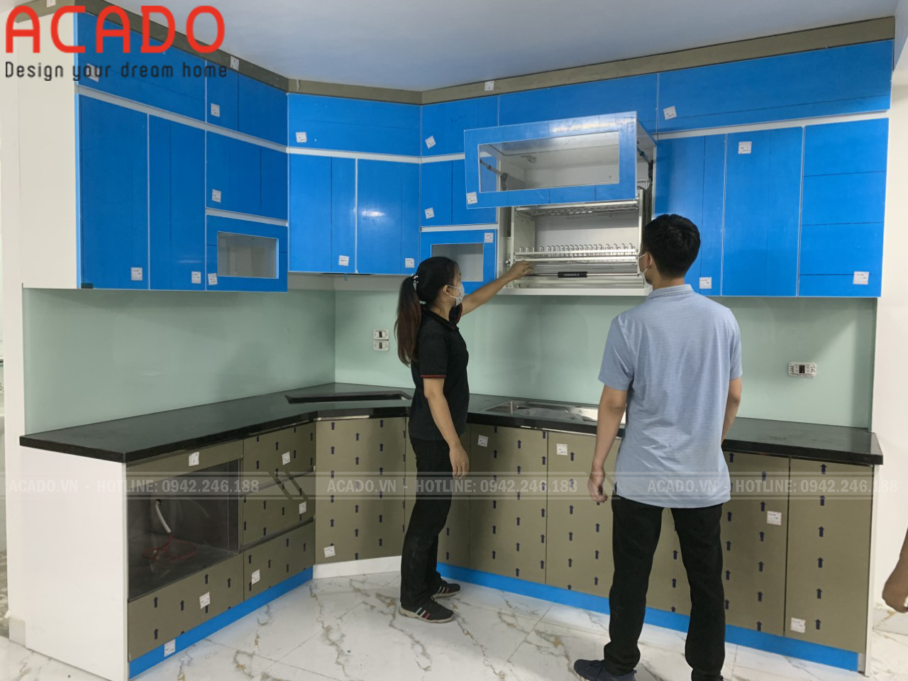 Tủ bếp chữ L thiết kế đầy đủ công năng - Đóng tủ bếp tại Dương Nội