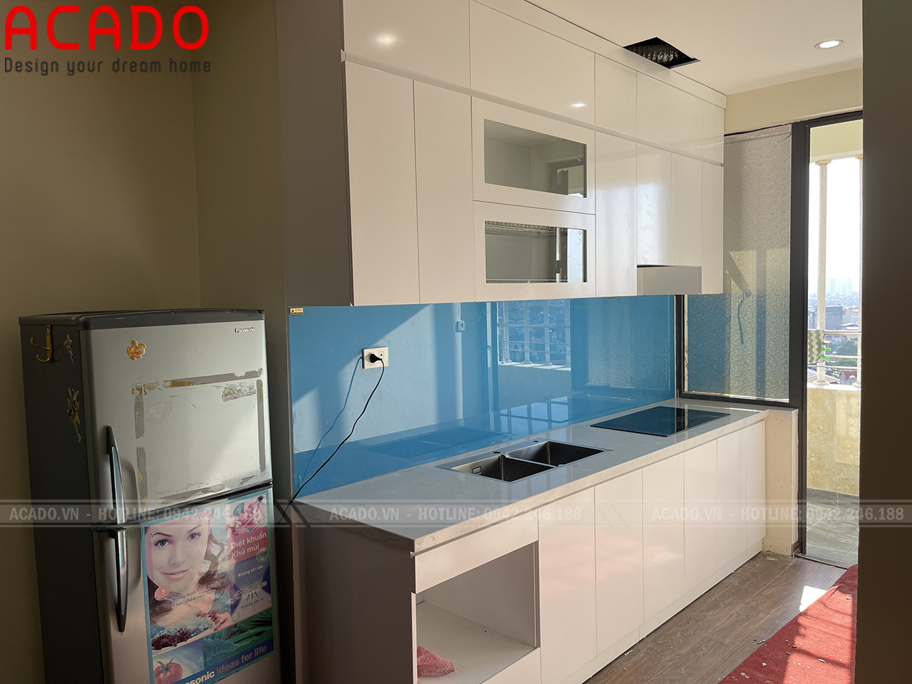 Tủ bếp chất liệu thùng cánh Melamine trắng trẻ trung, ấn tượng - Thi công tủ bếp tại Tòa Tháp Doanh Nhân