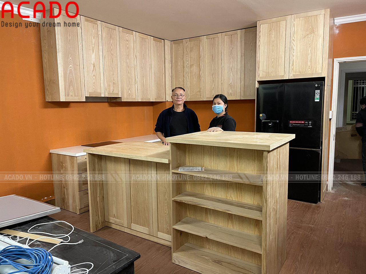 ACADO đơn vị chuyên thi công tủ bếp gỗ sồi Nga