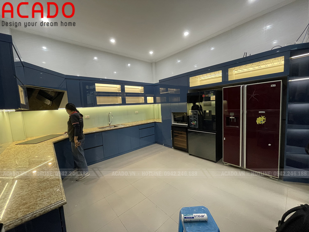 Tủ bếp mã màu xanh vô cùng nhã nhặn và tươi mới - ACADO.vn
