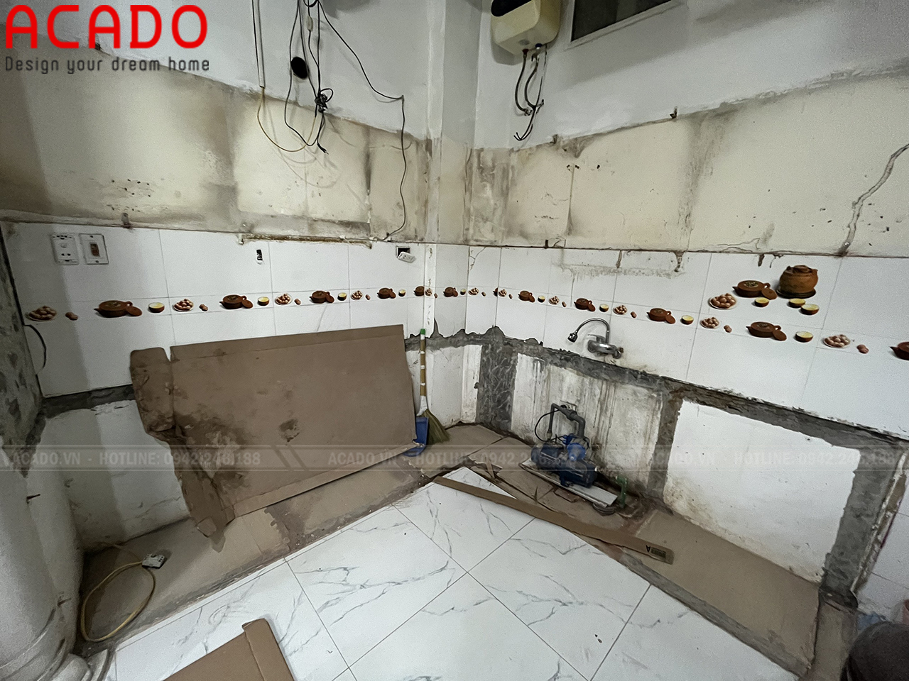 Hiện trạng sau khi phá rỡ tủ bếp cũ - Thi công tủ bếp tại Quan Hoa