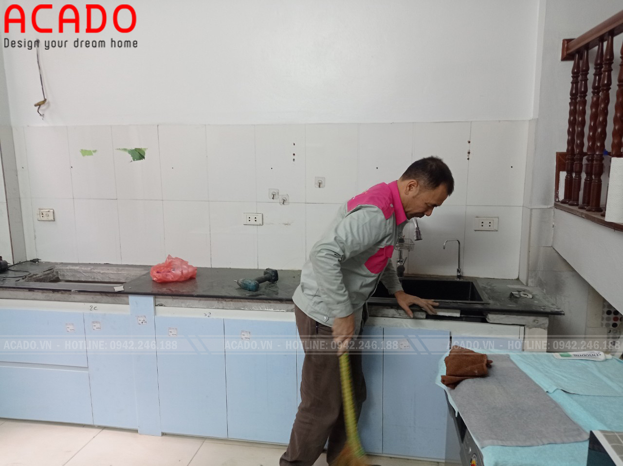 Hình ảnh quá trình thi công tủ bếp cho gia đình em Vượng - Thi công tủ bếp tại Nguyễn Văn Cừ 