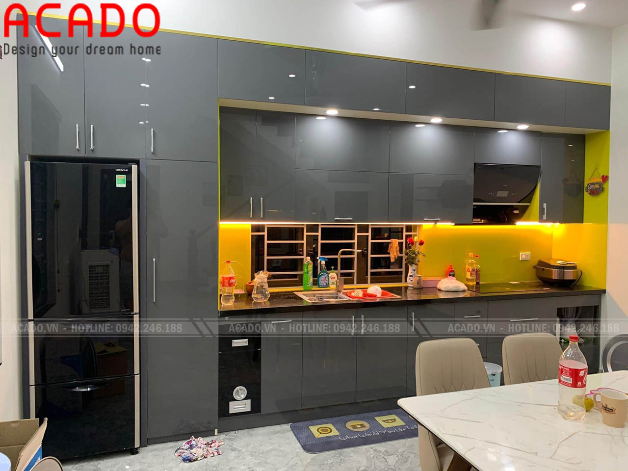 Tủ bếp Acrylic kết hợp đèn led tạo điểm nhấn cho không gian bếp yêu - acado.vn