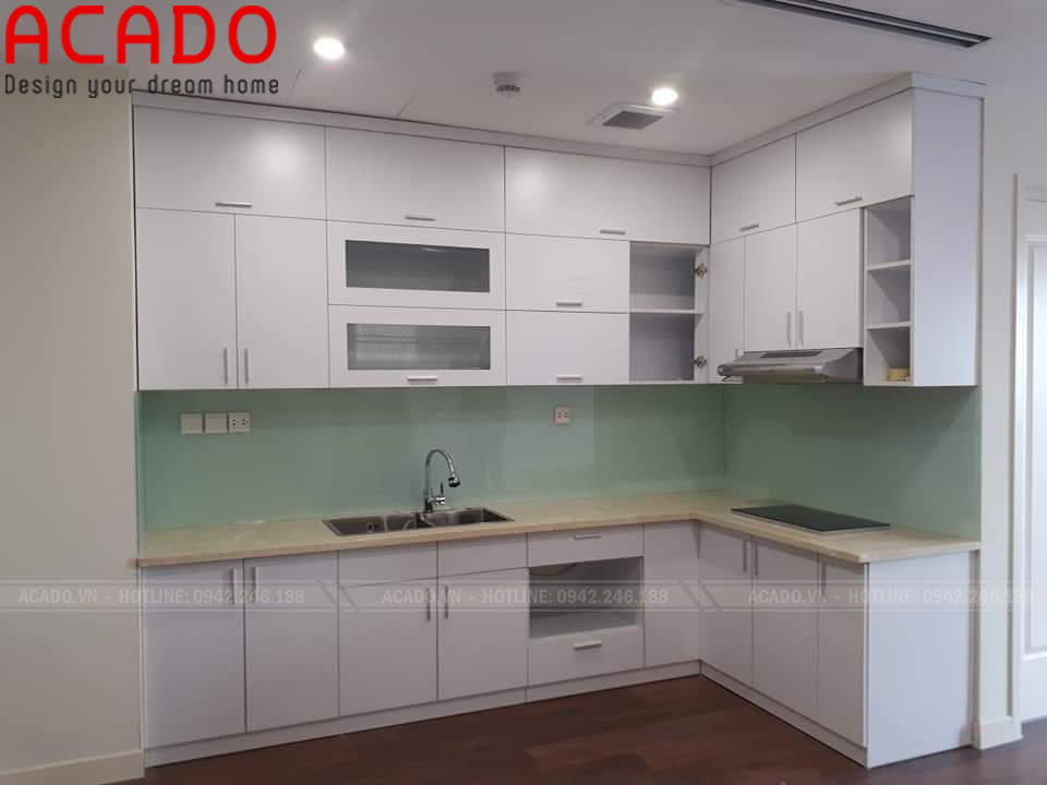 Tủ bếp gỗ công nghiêp Melamine cốt xanh chống ẩm Thái Lan - nội thất ACADO