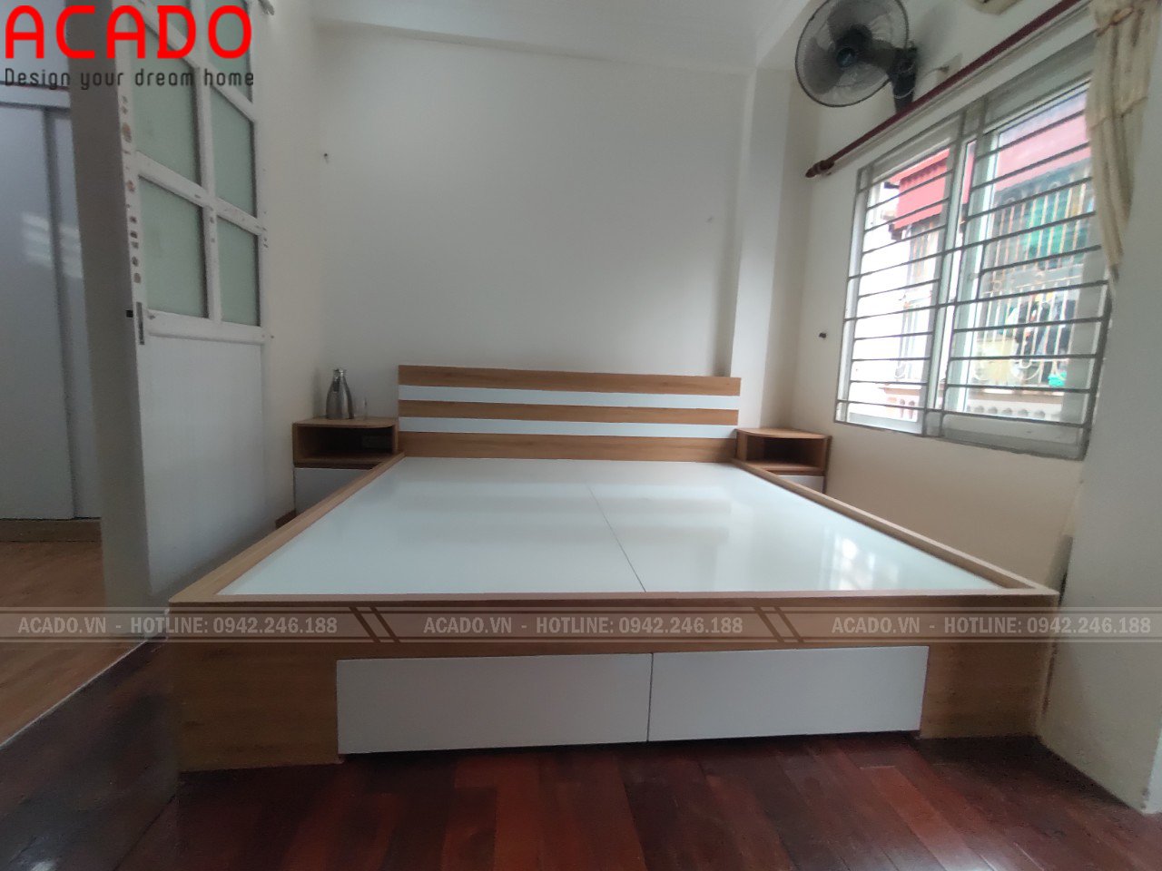 Giường ngủ gỗ công nghiệp Melamine - Thi công nội thất tại Cầu Diễn