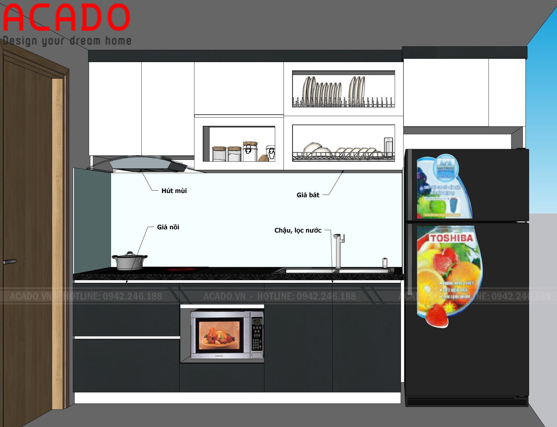 Bản thiết kế chi tiết tủ bếp - Thi công tủ bếp tại Phúc Đồng