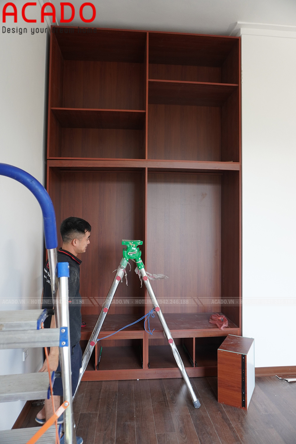 Thi công tủ quần áo chất liệu gỗ công nghiệp Melamine - Lắp đặt nội thất tại Bắc Giang