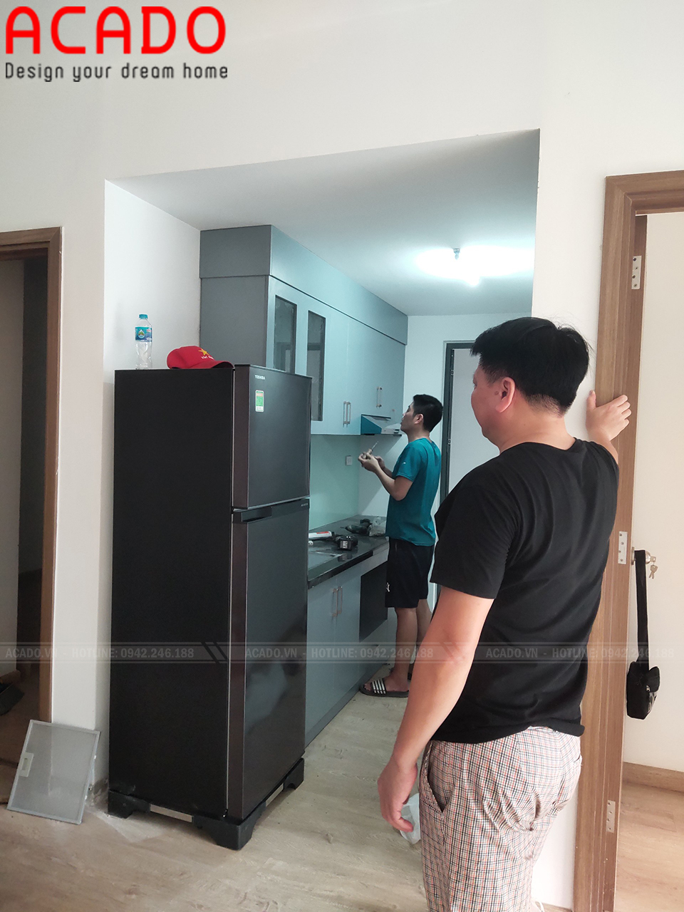 Tủ bếp chữ i chất liệu Melamine chống ẩm - Thi công tủ bếp tại Hope Residences Phúc Đồng