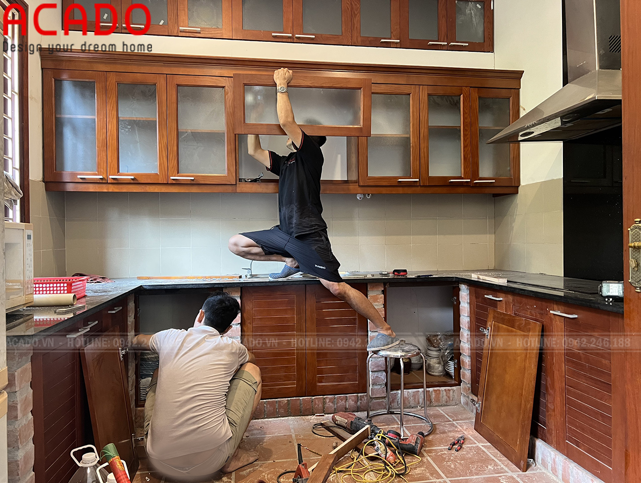 Hình ảnh thi công tủ bếp cho gia đình chú Khanh Tại Đông Anh