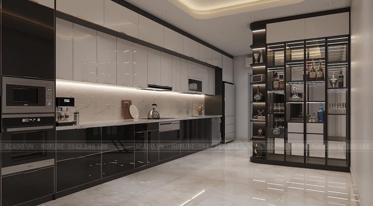 Thiết kế chữ i kết hợp 1 màu đen và trắng sang trọng, nổi bật - Mẫu tủ bếp đẹp giá rẻ