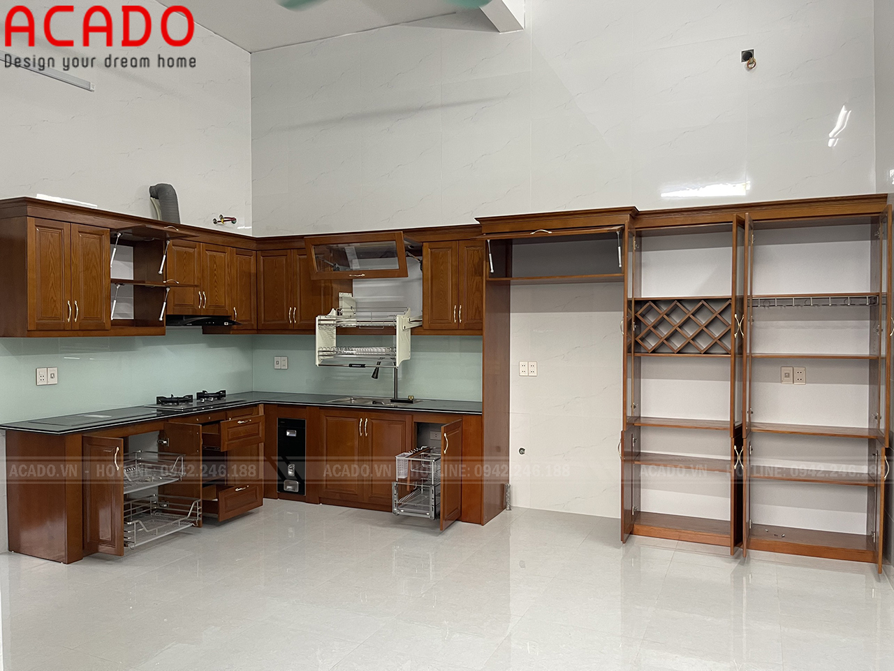 Thiết kế tủ bếp kết hợp tủ rượu - Thi công tủ bếp tại Lạng Giang