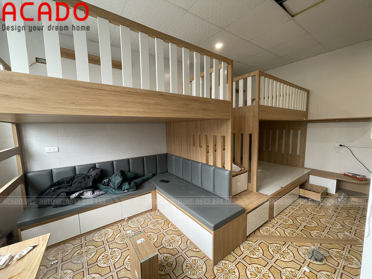 Hệ thông hai giường tầng đôi tận dựng tối đa diện tích, không gian sử dụng
