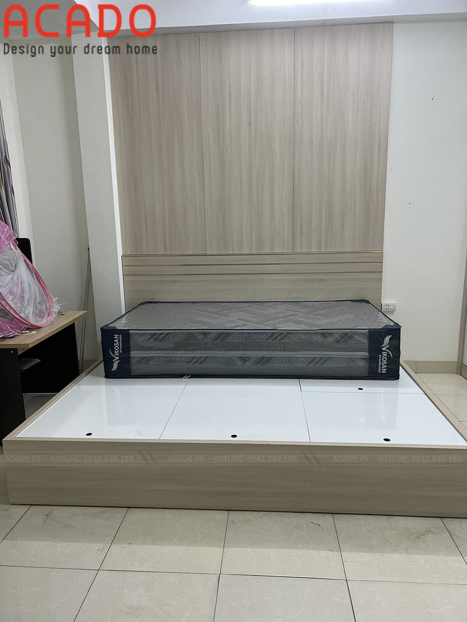 Giường ngủ chất liệu Melamine - Lắp đặt nội thất tại Ứng Hòa