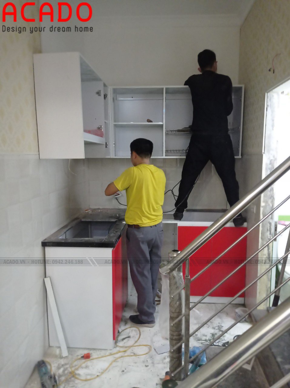 Tủ bếp chất liệu thùng nhựa cánh Acrylic - Thi công tủ bếp tại Nguyễn Đức Cảnh