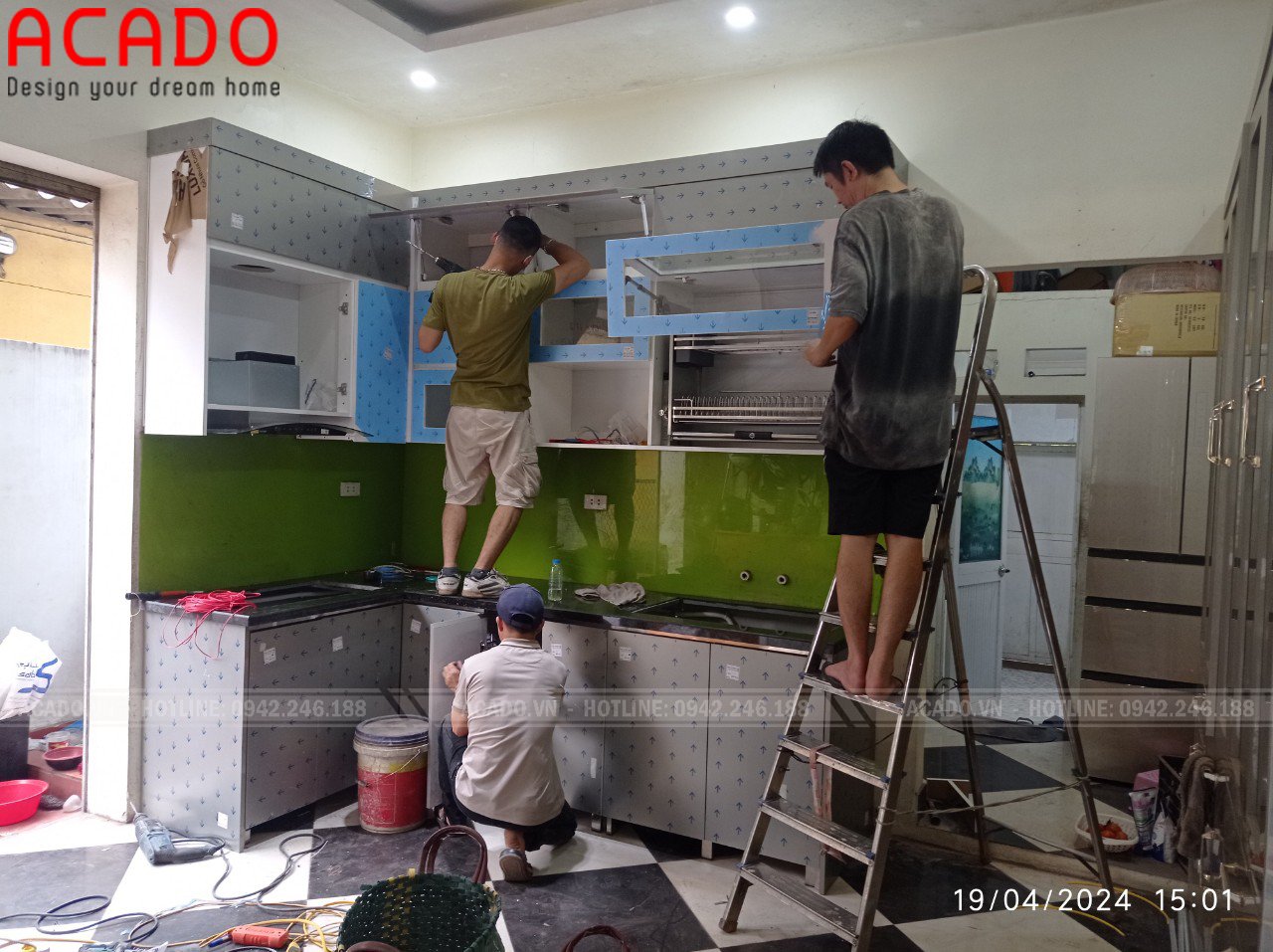 Quá trình thi công tủ bếp cho gia đình anh Lưu - Lắp tủ bếp tại Yên Viên