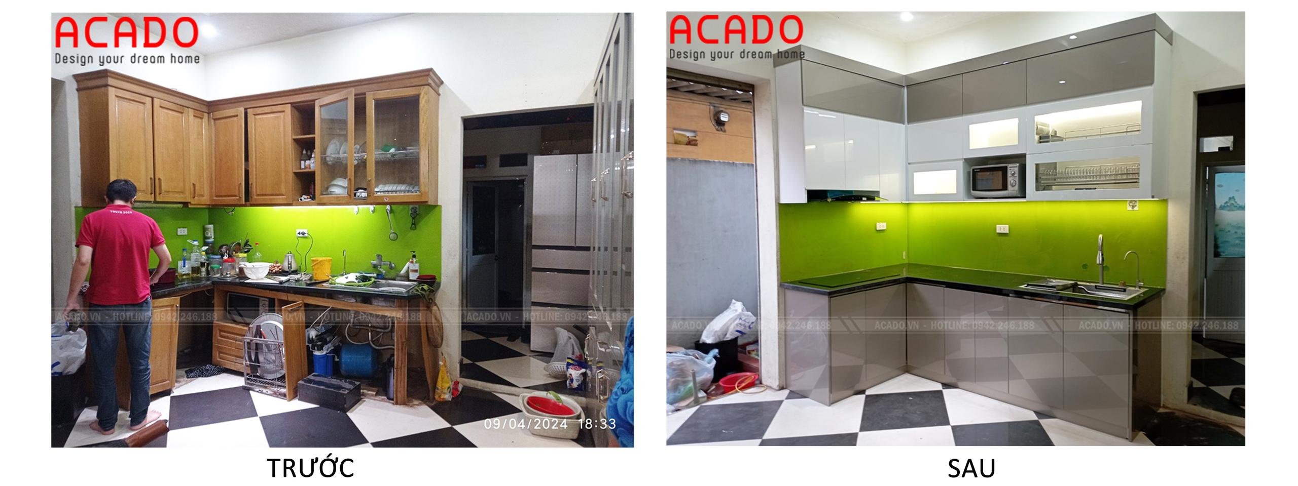 Hình ảnh trước và sau khi hoạn thiện tủ bếp - Nội thất ACADO