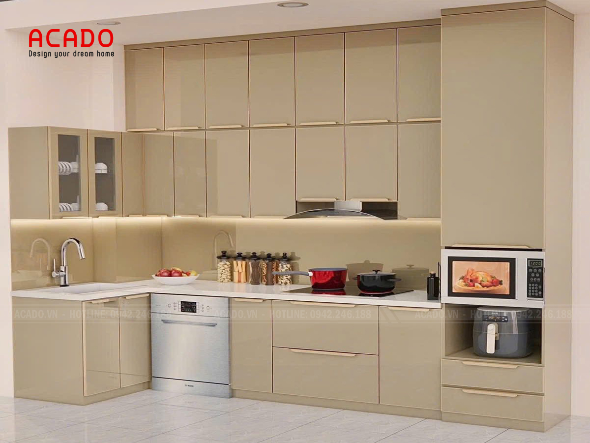 Tủ bếp màu be đậm