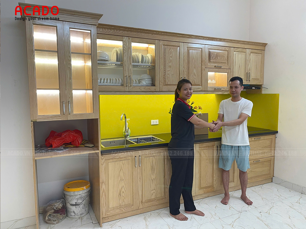 Mẫu tủ bếp chữ i dài 3m