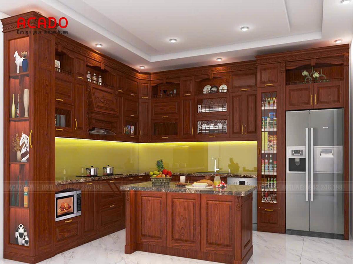 Tủ bếp chéo góc tân cổ điển