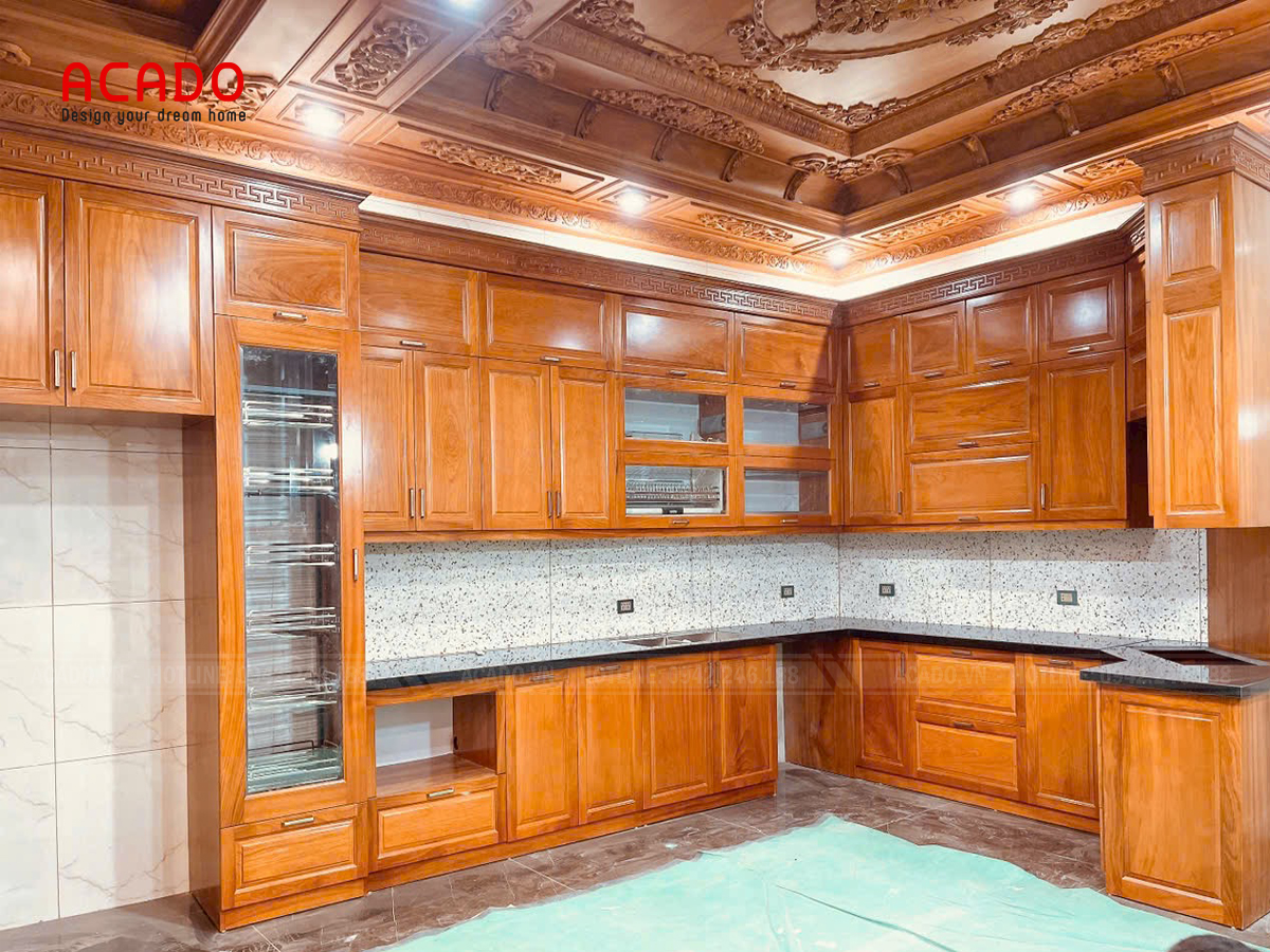 Bộ tủ bếp gỗ Gõ đỏ cao cấp