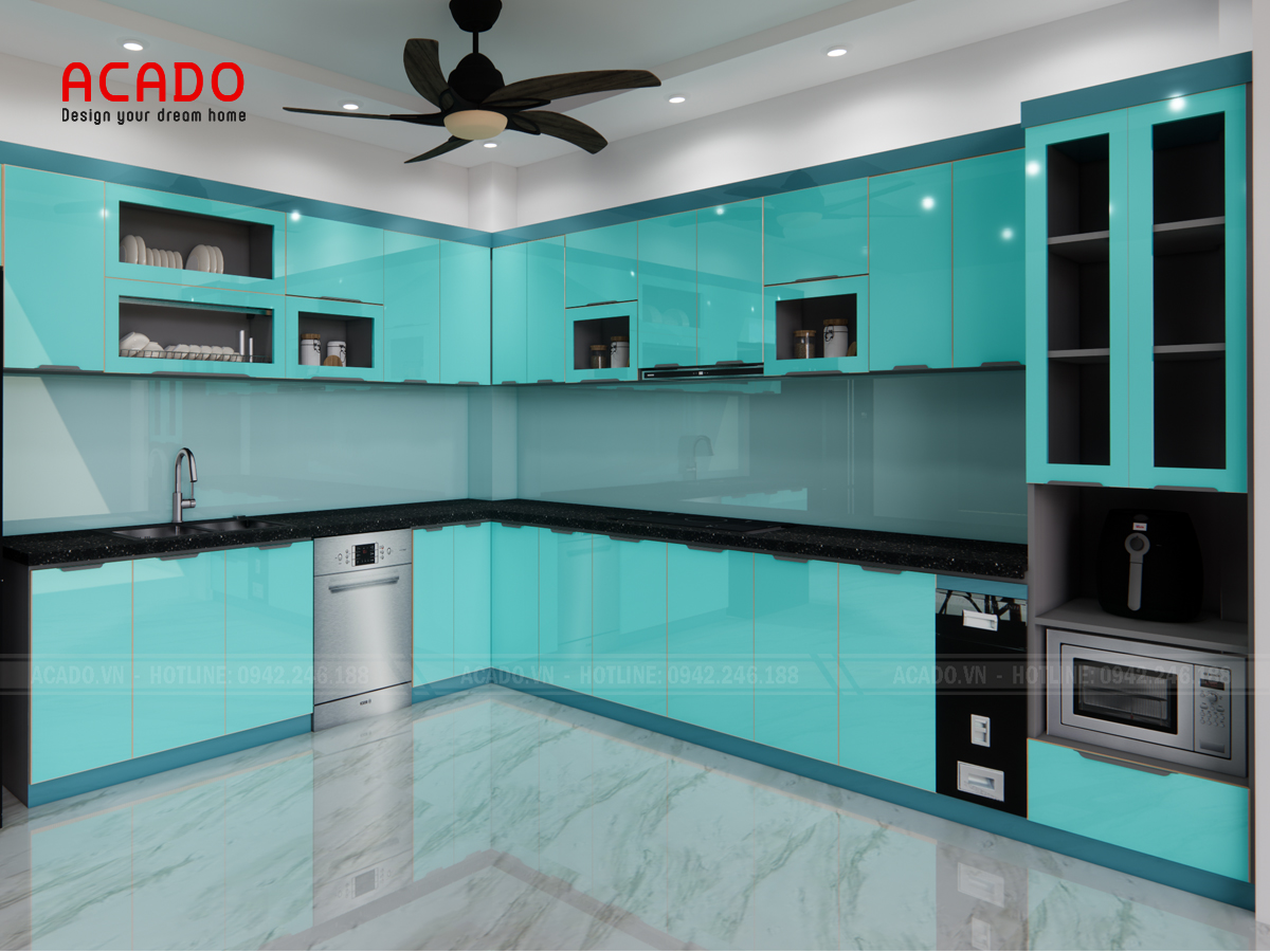 Tủ bếp màu xanh cổ vịt