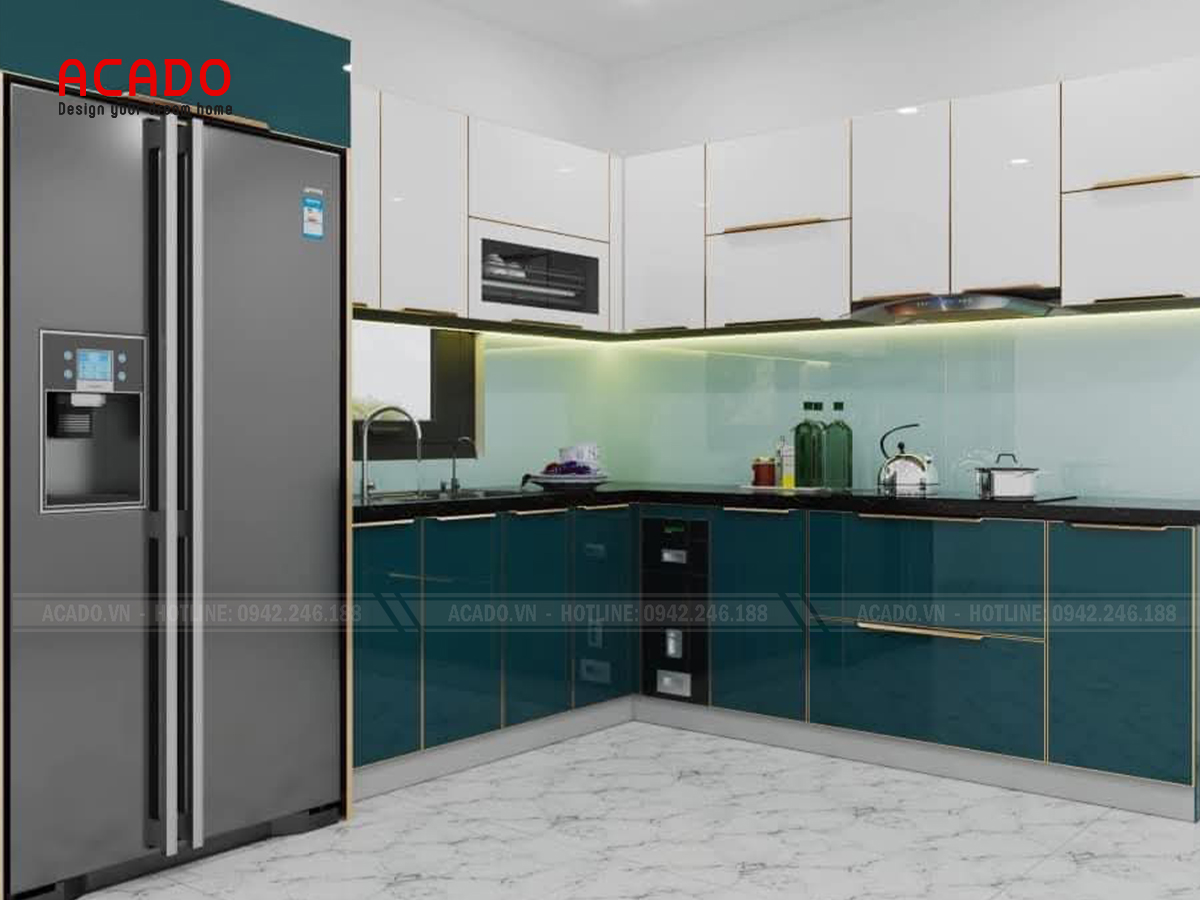 Tủ bếp màu xanh cổ vịt