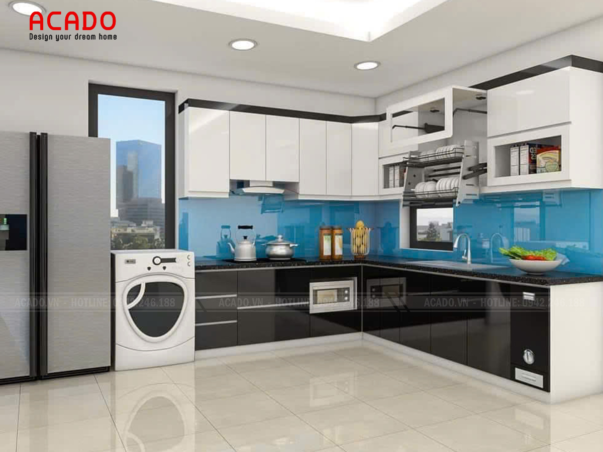 Tủ bếp màu xanh cổ vịt