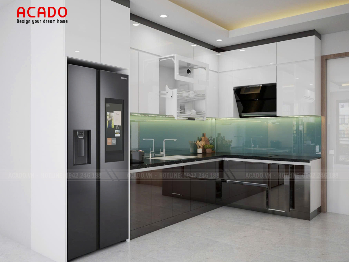 Mẫu tủ bếp nhựa cánh acrylic