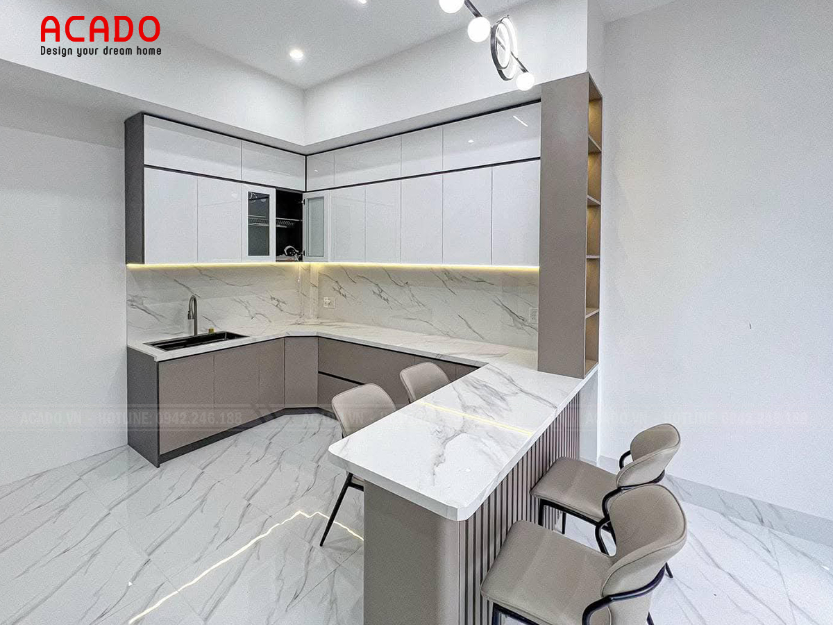 Tủ bếp kết hợp bàn ăn