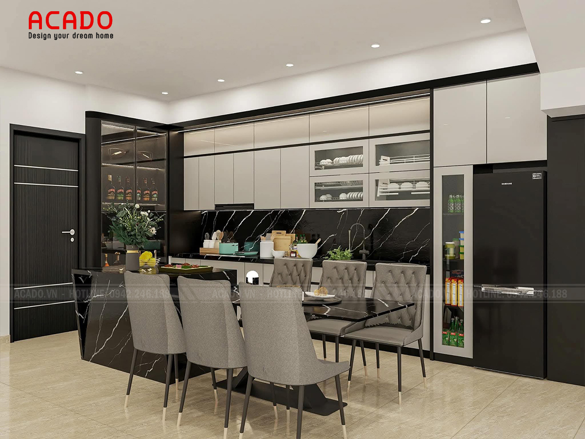 Tủ bếp kết hợp bàn ăn