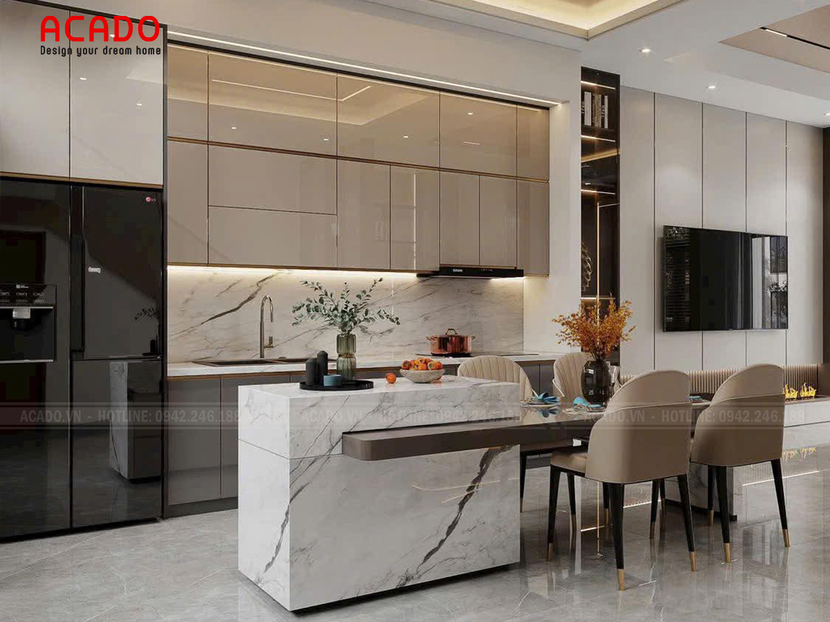 bàn ăn kết hợp tủ bếp