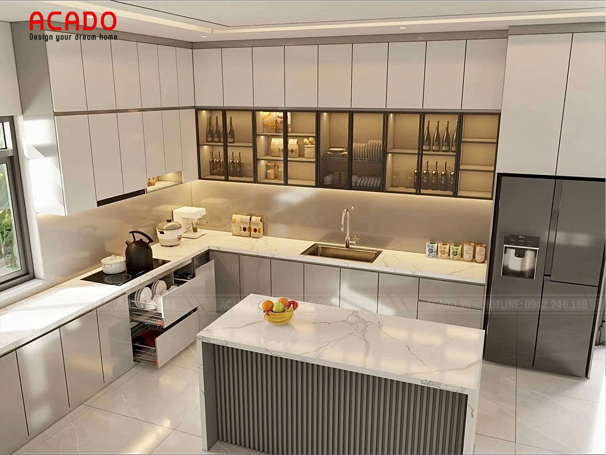 bàn ăn kết hợp tủ bếp