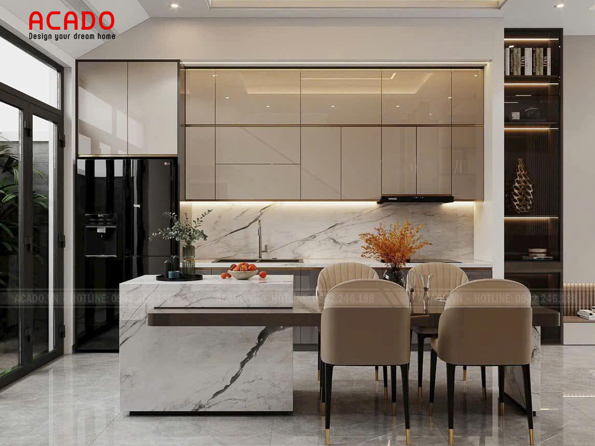 bàn ăn kết hợp tủ bếp