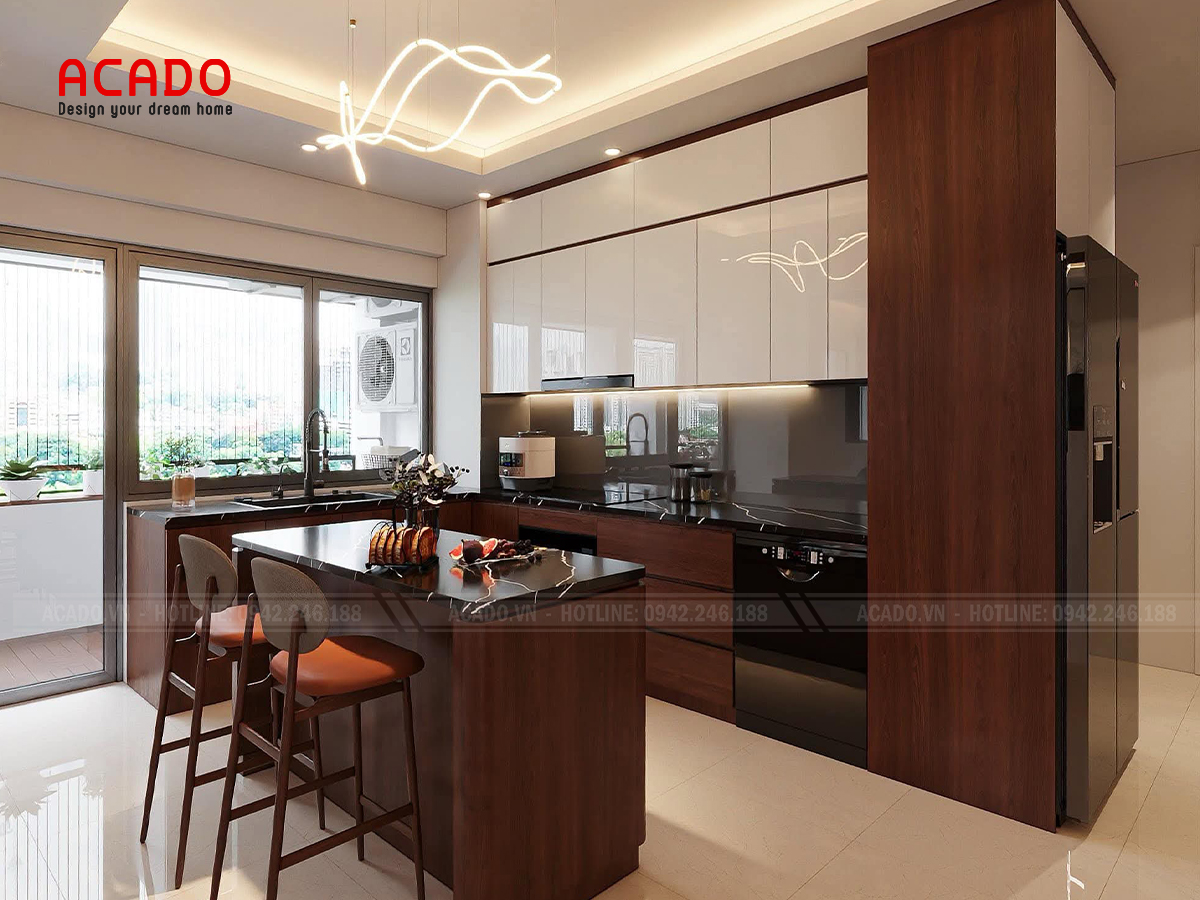 bàn ăn kết hợp tủ bếp